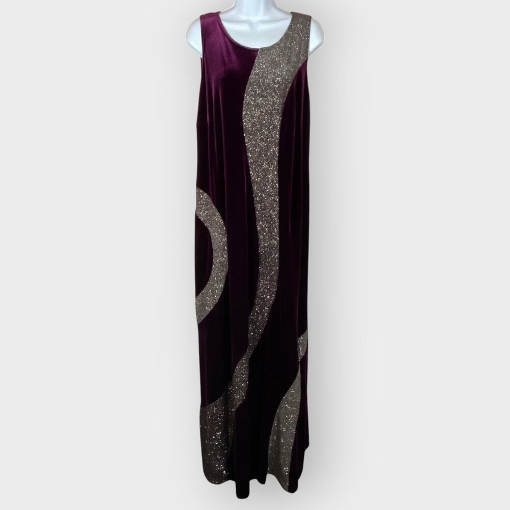 Vtg Onyx Nite Maxi Dress | Purple Velvet Glitter USA | Whimsigoth Holiday Party